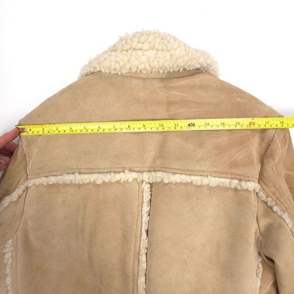 VINTAGE Suede Leather Penny Lane Coat Sherpa Fur Long 70s Afghan Western Boho - Picture 6 of 13